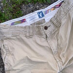 American Eagle Khaki Shorts Men 33 Longer Length Chino Casual Baggy Y2K Dad Prep